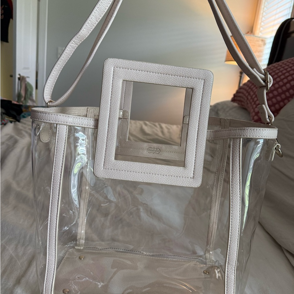 Mud Pie clear Tote Bag with Cream Trim